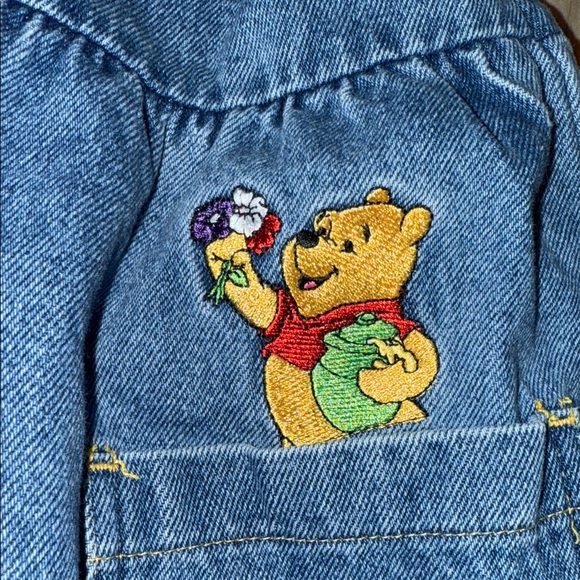 Disney Blue Denim Kids Dress with Embroidered Characters vintage Pooh Jean - Picture 3 of 7